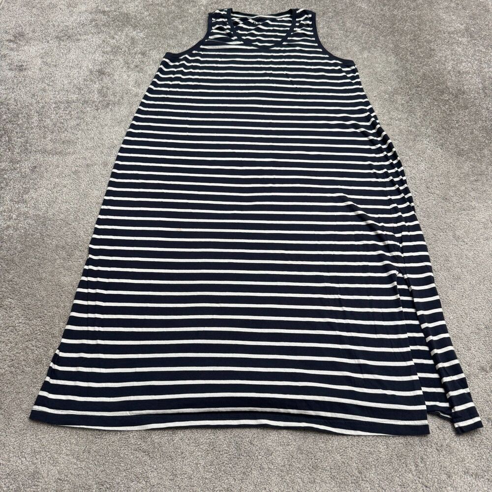 Pact Tank Maxi Dress Women XL Navy Blue White Striped Organic Cotton Side Slit - Picture 1 of 16